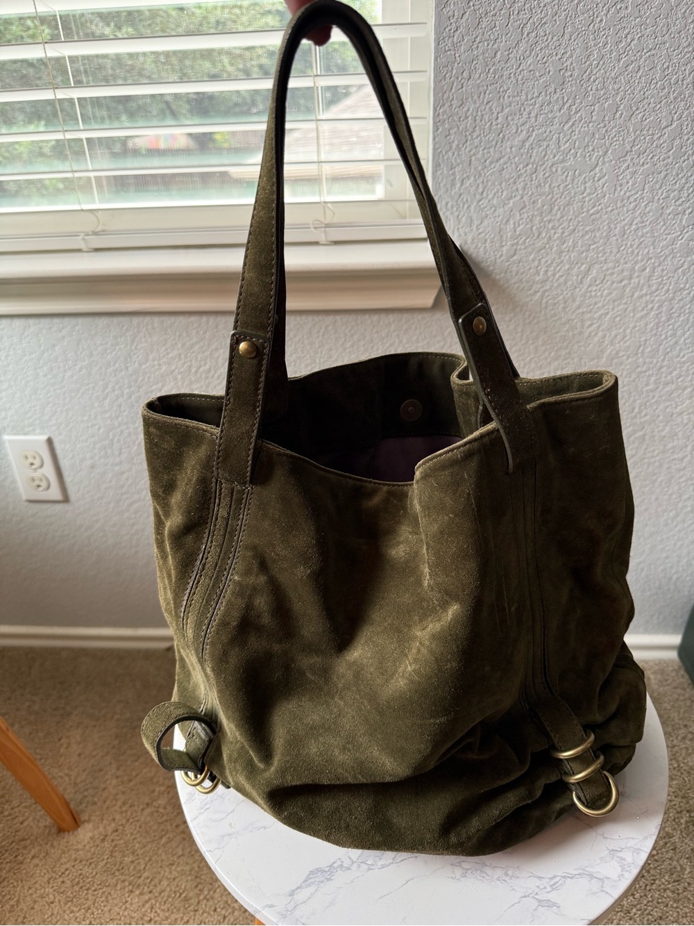 Kooba Brand Olive Green Real Suede Tote Bag - Stylish Everyday Shoulder Bag